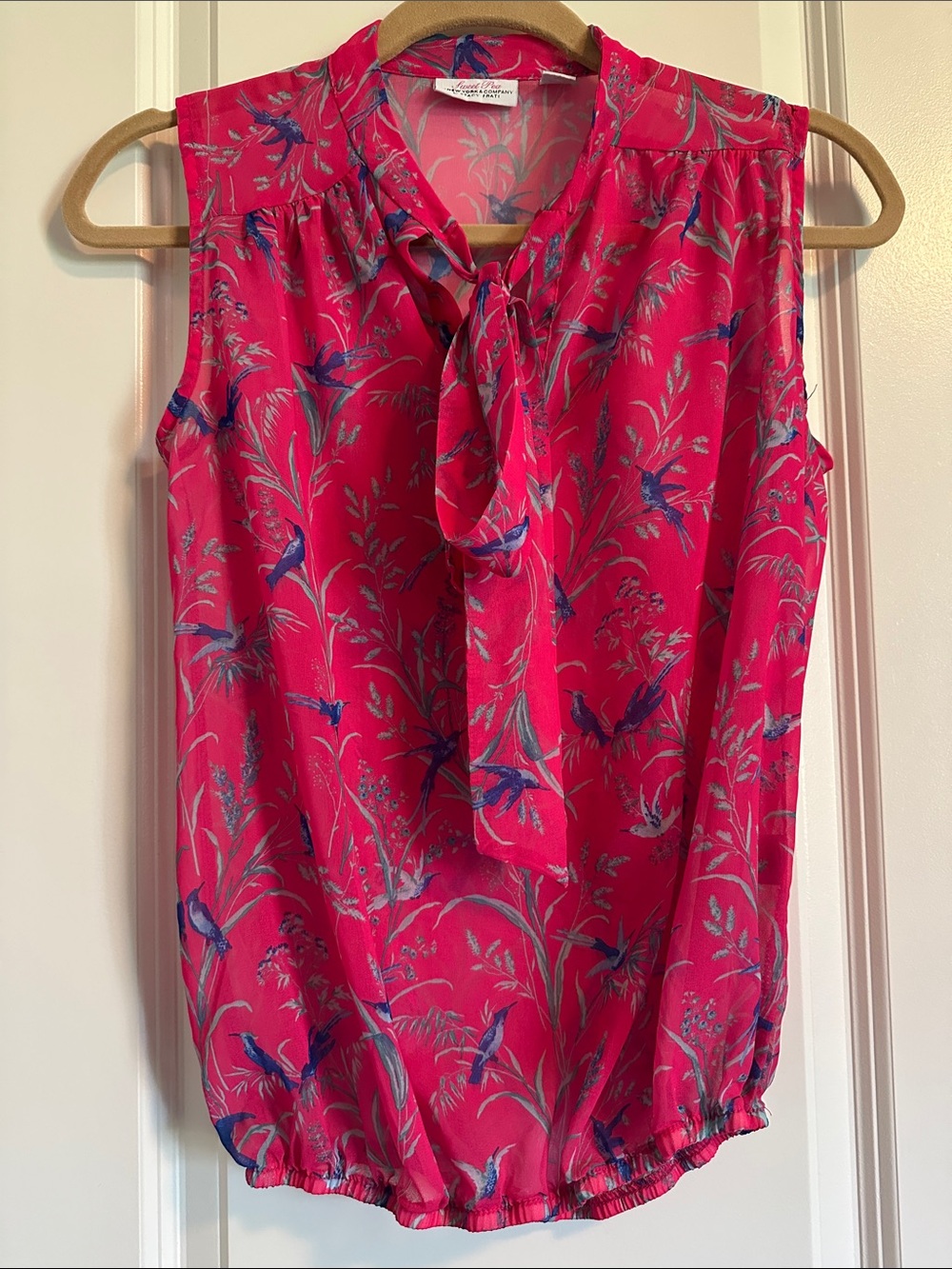 Sleeveless Pink Floral Tie-Neck Blouse